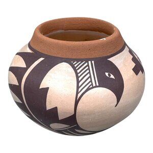 Vtg Native American Pottery Stella Teller Isleta Bird Desert 4" Tall Signed READ